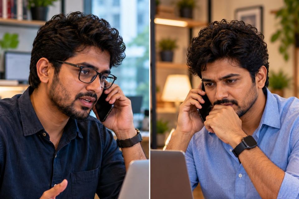 ফাউন্ডার ফোনে ব্যাক অ্যান্ড ফোর্থ কমিউনিকেশন করছেন